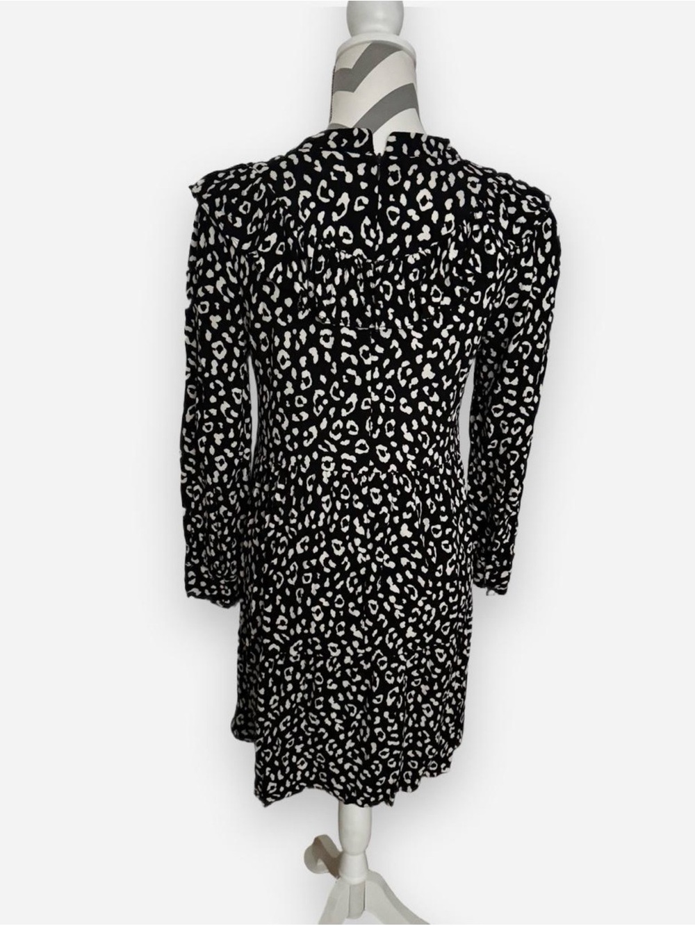 bohme Black & White Leopard-Print Long Sleeve Tiered Dress - Picture 4 of 13